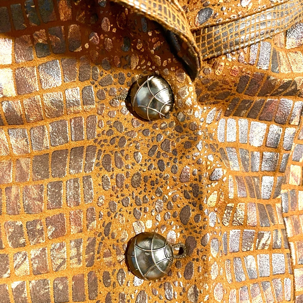 CHRISTINA Women’s Brown Metallic Embossed Jacket with shades of Copper SZ: Large - Picture 9 of 13